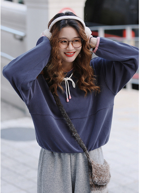 花吉B882灰蓝紫立领撞色系带摇粒绒卫衣女2025新款秋冬无帽上衣