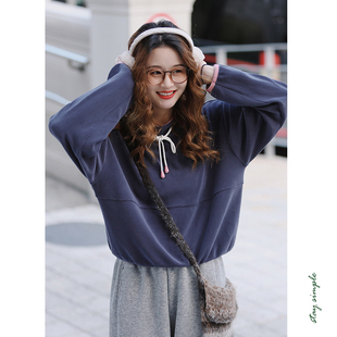 花吉B882灰蓝紫立领撞色系带摇粒绒卫衣女2025新款 秋冬无帽上衣