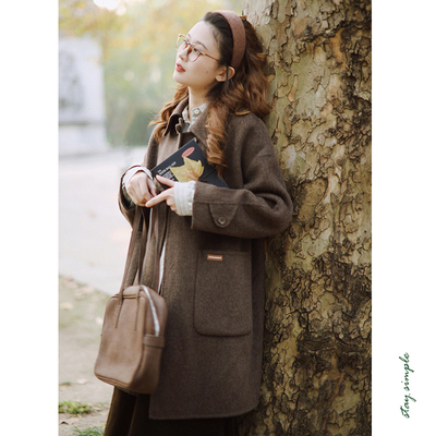 韩版宽松羊毛H型中长款毛呢外套