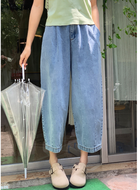 花吉L076浅蓝色日系复古高腰做旧小个子牛仔裤女2026新款夏八分裤