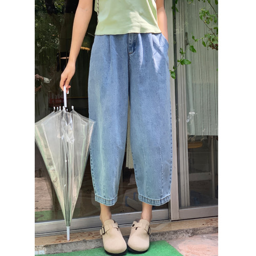 花吉浅蓝色日系复古小个子牛仔裤