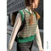 花吉B644圣诞绿菱格针织圆领马甲女2025新款 秋冬无袖 上衣学院马夹