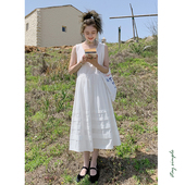 花吉Q407白色法式 纯棉少女感花边背心裙2025新款 夏背心连衣裙