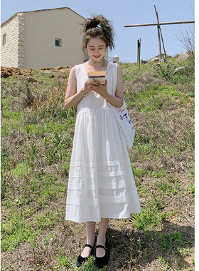 花吉Q407白色法式纯棉少女感花边背心裙2026新款夏背心连衣裙