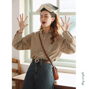花吉B934榛果拿铁松弛感宽松休闲格子条纹衬衫 衬衣 女2026春新款