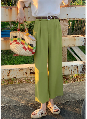 花吉K202杏色高腰垂感西装九分休闲裤女2025新款夏垂坠感西装裤