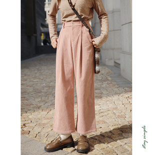 秋冬休闲裤 花吉K265棕色高腰宽松细条绒百搭直筒九分裤 女2025新款