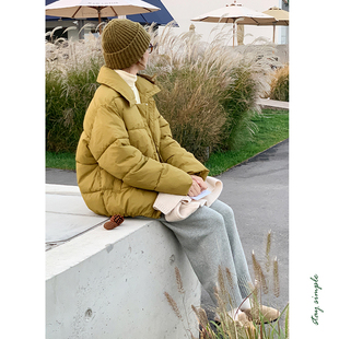 花吉B605芥绿色甜美宽松翻领面包棉服女2025年新款 学院风棉衣 冬季