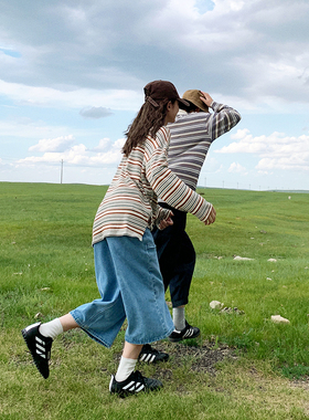 花吉K359蓝色高腰直筒百搭水洗七分阔腿牛仔裤女2025新款秋裤子