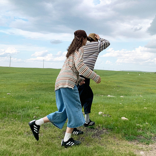 花吉K359蓝色高腰直筒百搭水洗七分阔腿牛仔裤女2025新款秋裤子