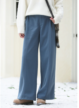 花吉L053冰岛蓝高腰直筒宽松仿呢磨毛休闲裤女2025新款秋冬直筒裤