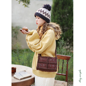 花吉B664奶黄色套头连帽摇粒绒宽松卫衣女2025新款 秋冬学院风上衣