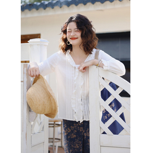 【花吉0224】“26ss Part.1”木耳花边V领七分袖白衬衫