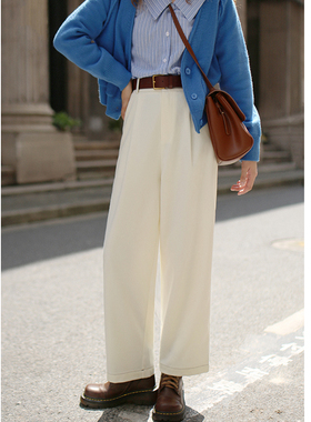 花吉K274米色撞色明线宽松休闲感西装休闲裤女2026新款秋西装裤
