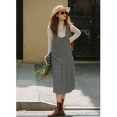 千鸟格背心连衣裙2025新款 花吉Q365黑白色韩版 复古无袖 秋冬背心裙