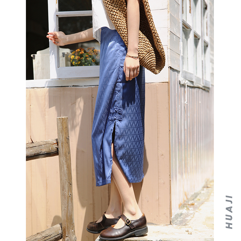 花吉黑色高级半身裙中长款