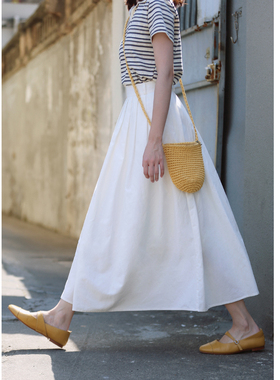 花吉Q581珍珠白色日系感高腰垂感百搭半身裙2026新款夏a字半裙