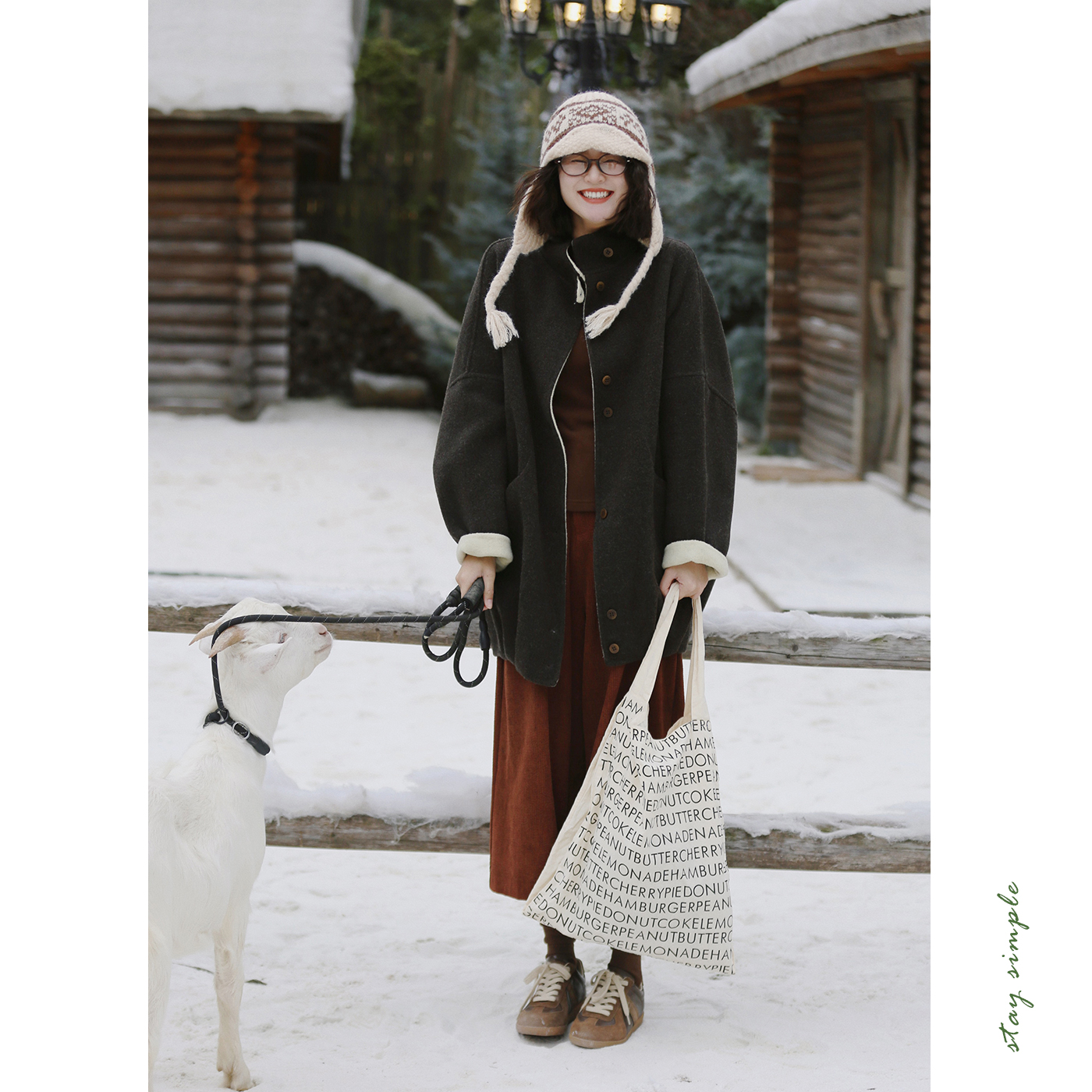 花吉1105】C101“winter01冬”日系感茧型压褶下摆立领双面呢大衣