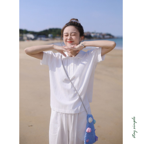 花吉B769白色polo翻领纯棉宽松T恤女2026新款夏全棉可盐可甜上衣