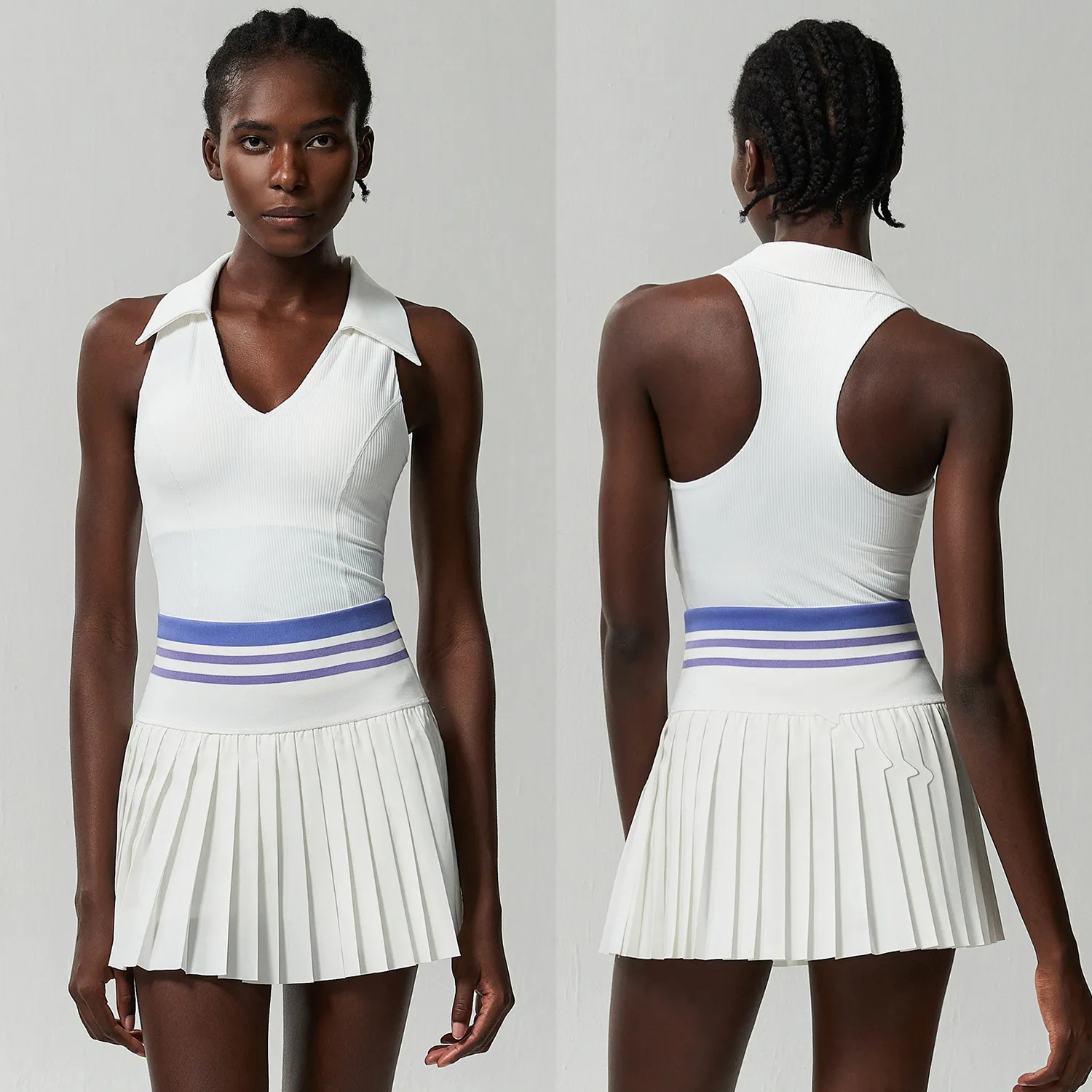 Yb421 stand collar vest + sp461 tennis skirt Two-piece set fairy white