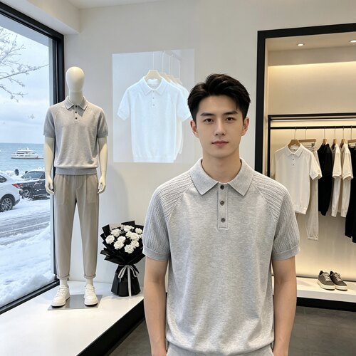1124时尚休闲毛衣男士2026新款针织衫短袖T恤潮流痞帅半袖上衣t