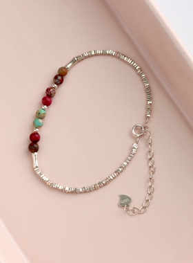 【99元3件】Siaon 原创S925碎银几两天然松石串珠手链纯银重工