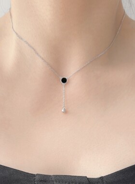 【99元三件】SiaonS925纯银简约百搭圆形黑色吊坠锁骨气质项链