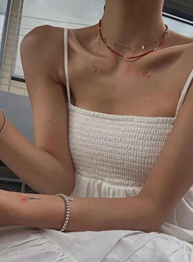 Siaon 红色树脂手工彩串珠S925银珠项链复古ins韩系博主同款爆款