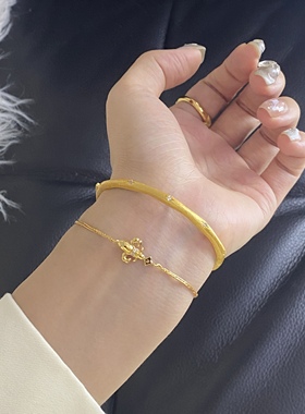 Siaon S925通体纯银星芒拉丝缎带手镯精致高级感素圈百搭镶嵌小钻