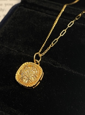 Siaon 新中式织梦网方糖S925银镀重工车花窗镶钻国潮时尚项链女