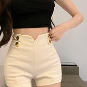 热裤 休闲短裤 短裤 百搭排扣紧身A字裤 女2025春夏新款 高腰弹力西装