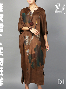 女装中国风宽松手绘连衣裙纸样服装缝纫打版图1:1实物纸样BLQ-513
