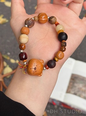 DH【软萌秋野熊】可爱多宝木珠森系纯银好运文玩手串