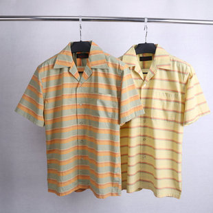 衬衫 热带夏威夷风纯棉男式 东南亚古巴领复古宽松大码 清爽条纹短袖