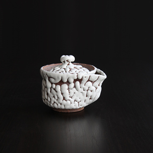 日本进口萩烧作家手工白萩釉宝瓶日式侘寂风粗陶手抓泡茶壶木盒装