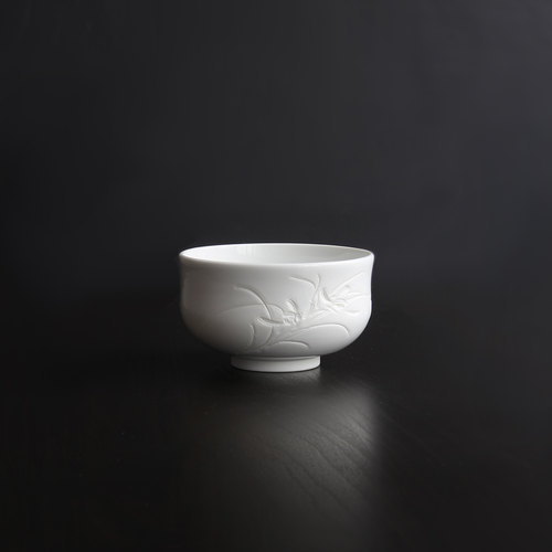 日本出石烧作家手工剔刻兰松纹白瓷抹茶碗料理钵日式茶道具饭碗
