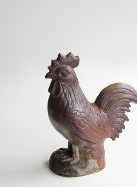 日本备前烧作家柴窑手工粗陶生肖属鸡摆件日式家居装饰鸡置物雕塑