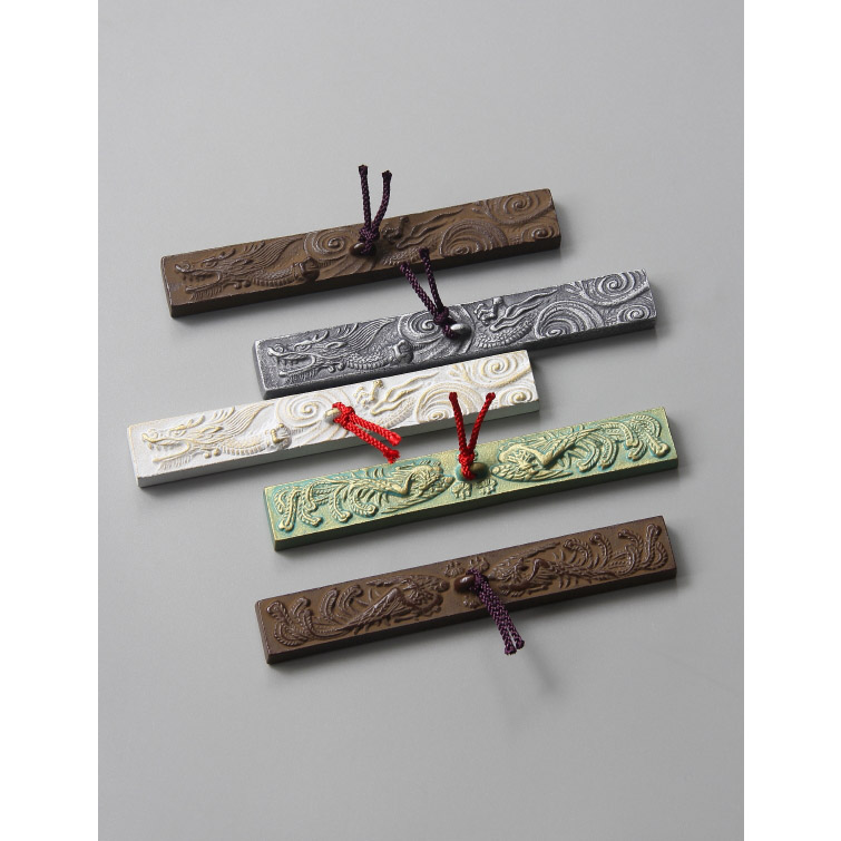 现货日本原装进口南部铁器龙凤纹铸铁镇纸书画压尺桌面文镇小摆件