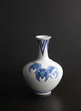 日本有田锅岛烧名家手绘飞鸟纹瓷花瓶日式高端插花器家居装饰摆件