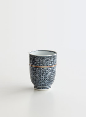 日本进口清水烧作家全手工复古青花满七宝纹瓷茶水杯日式汤吞单杯