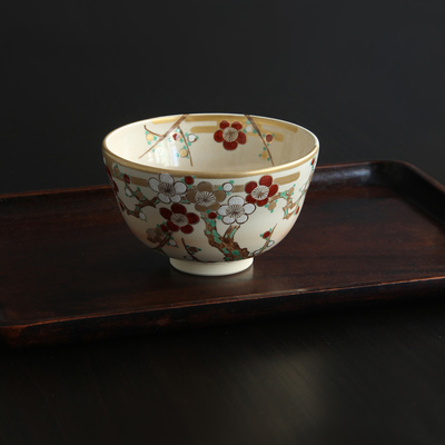 日本进口清水烧作家手工描金翻墙梅花纹抹茶碗日式茶道具个性钵碗