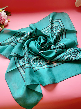 瑕疵特卖 100%真丝大方巾 素雅墨绿 欧式大气花型 只卖36.99元