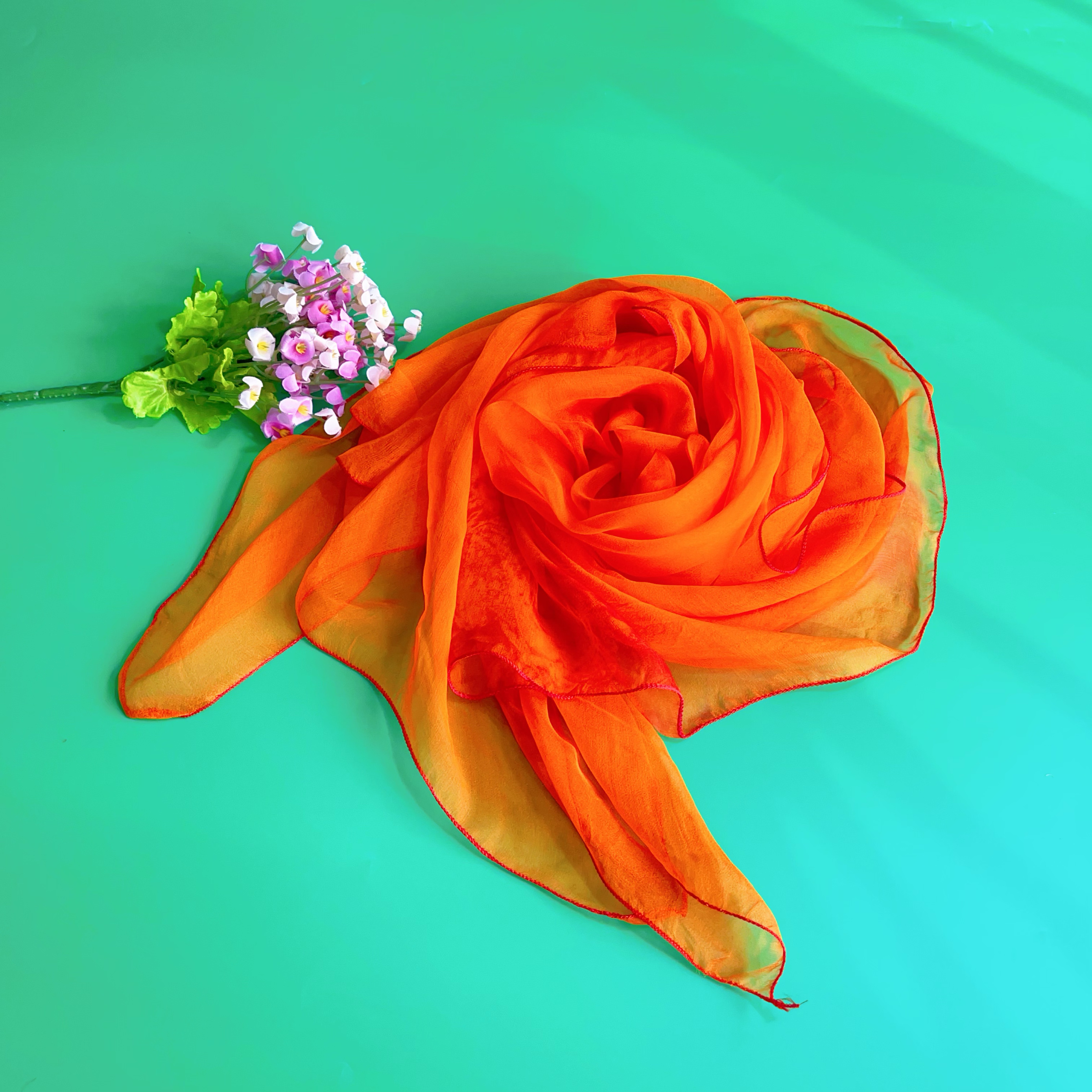 瑕疵特卖100%真丝长方巾薄款桑蚕丝四季手工扎染 橙红色90*105Cm