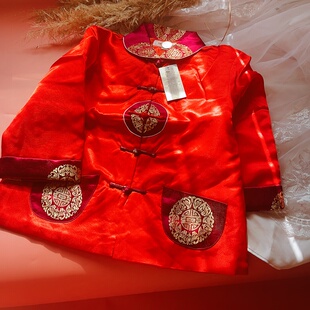 男童新年唐装拜年服中式男孩子薄棉袄上衣 喜庆中国红
