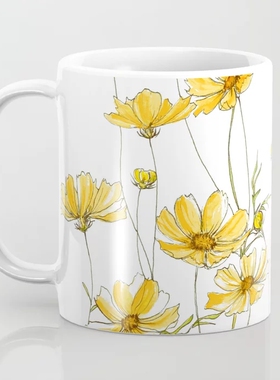 Yellow Cosmos Flowers 北欧风 黄色波斯菊花 简约陶瓷马克杯水杯