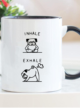 Yoga Pug Inhale Exhale 瑜伽八哥犬 陶瓷马克杯水杯杯子