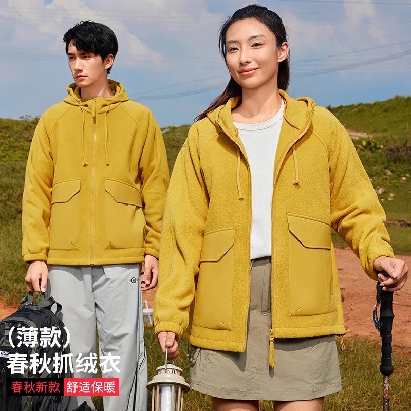 户外新款抓绒连帽男女款保暖外套