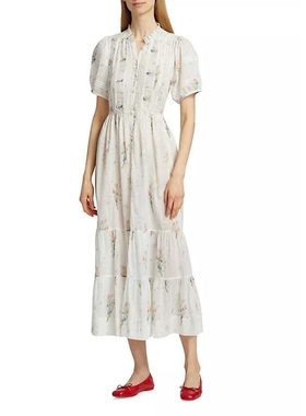 【现货】MORNINGCC定制DoenHaleigh经典水墨印花褶皱收腰连衣裙