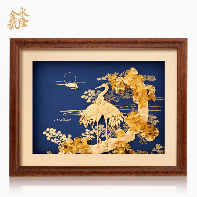 金箔松龄鹤寿送老人生日挂画摆件