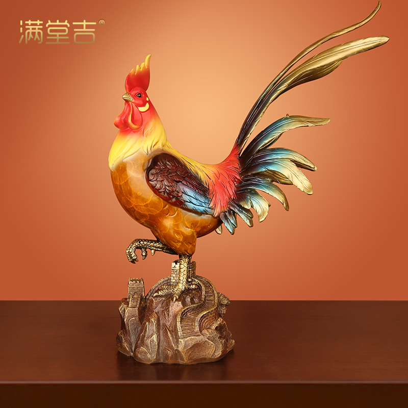 万事大吉全铜彩公鸡十二生肖摆件